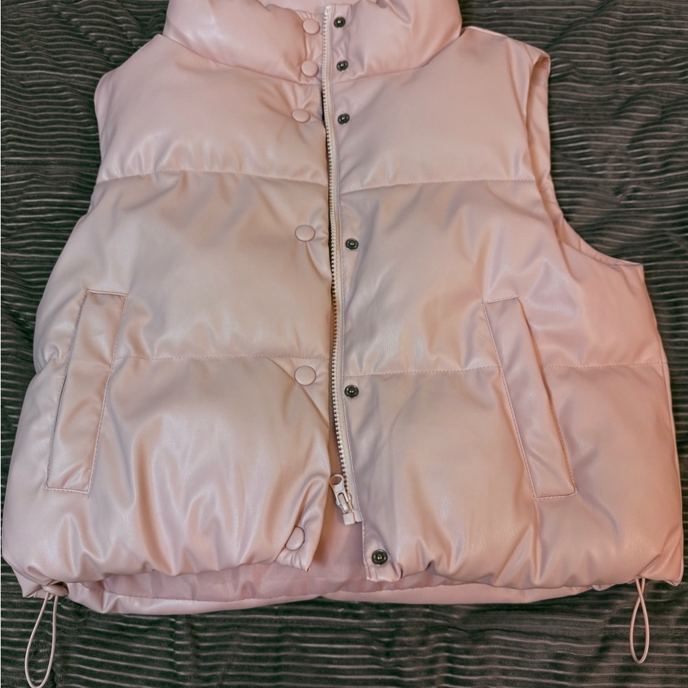 LOVE TREE Felicity Vegan Leather Puffer Vest Pink Small